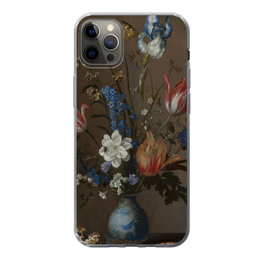 MuchoWow Handyhülle Schutzhülle Hülle für iPhone 12 Pro Max Blumen in einer Wan-Li-Vase und Muscheln - Gemälde von Balthasar van der Ast Sil...