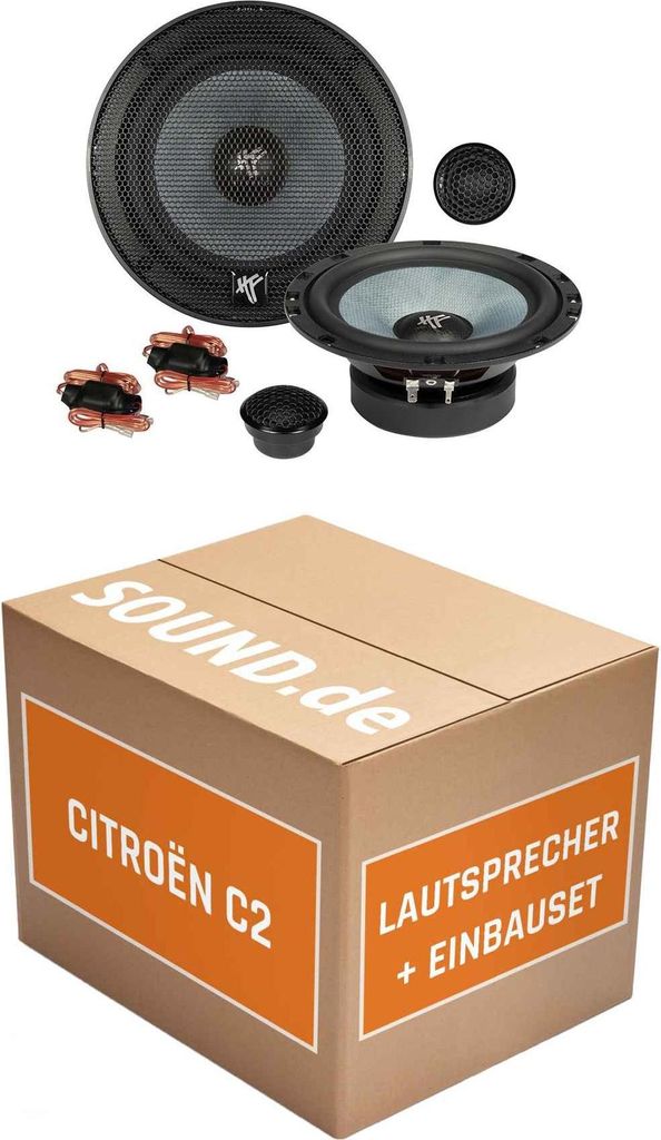 Lautsprecher Boxen Einbaupaket vorne Hifonics ZS6.2E passend für Citroën C2 | 2x Tief-Mitteltöner 2x Hochtöner