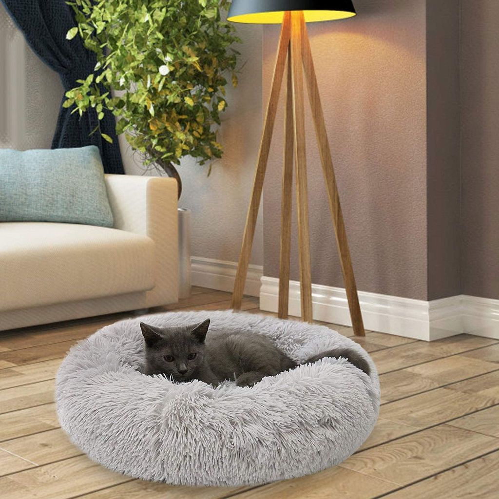 Plüsch Katzenbett Rund & Selbstwärmend - Rutschfeste Unterseite, Für Kleine Hunde & Kätzchen