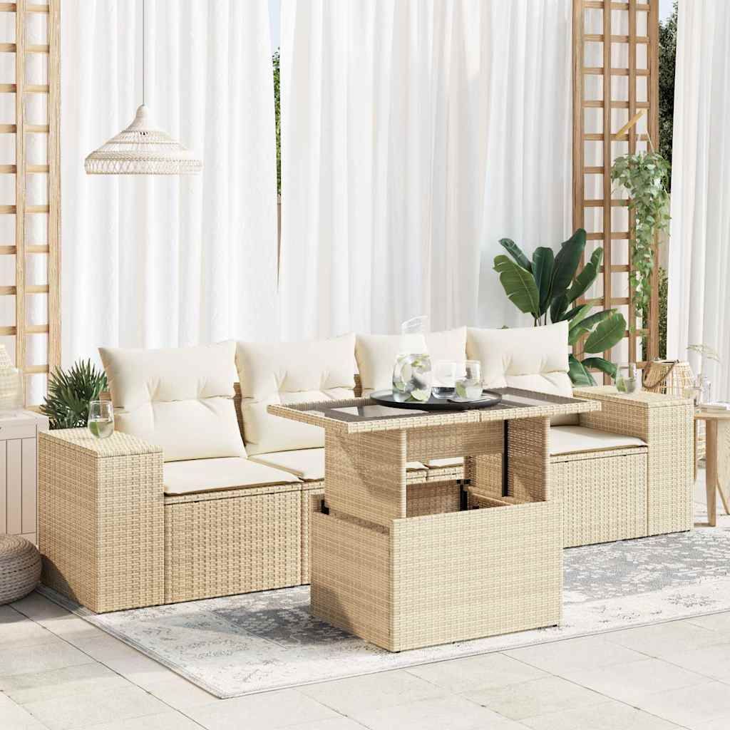 Maison Exclusive - 5-tlg. Garten-Sofagarnitur mit Kissen Beige Poly Rattan