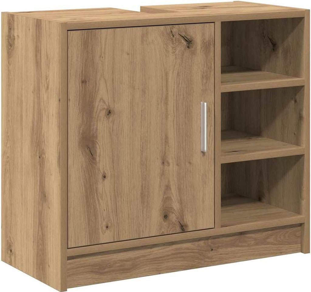 A wooden cabinet with a door and shelves.