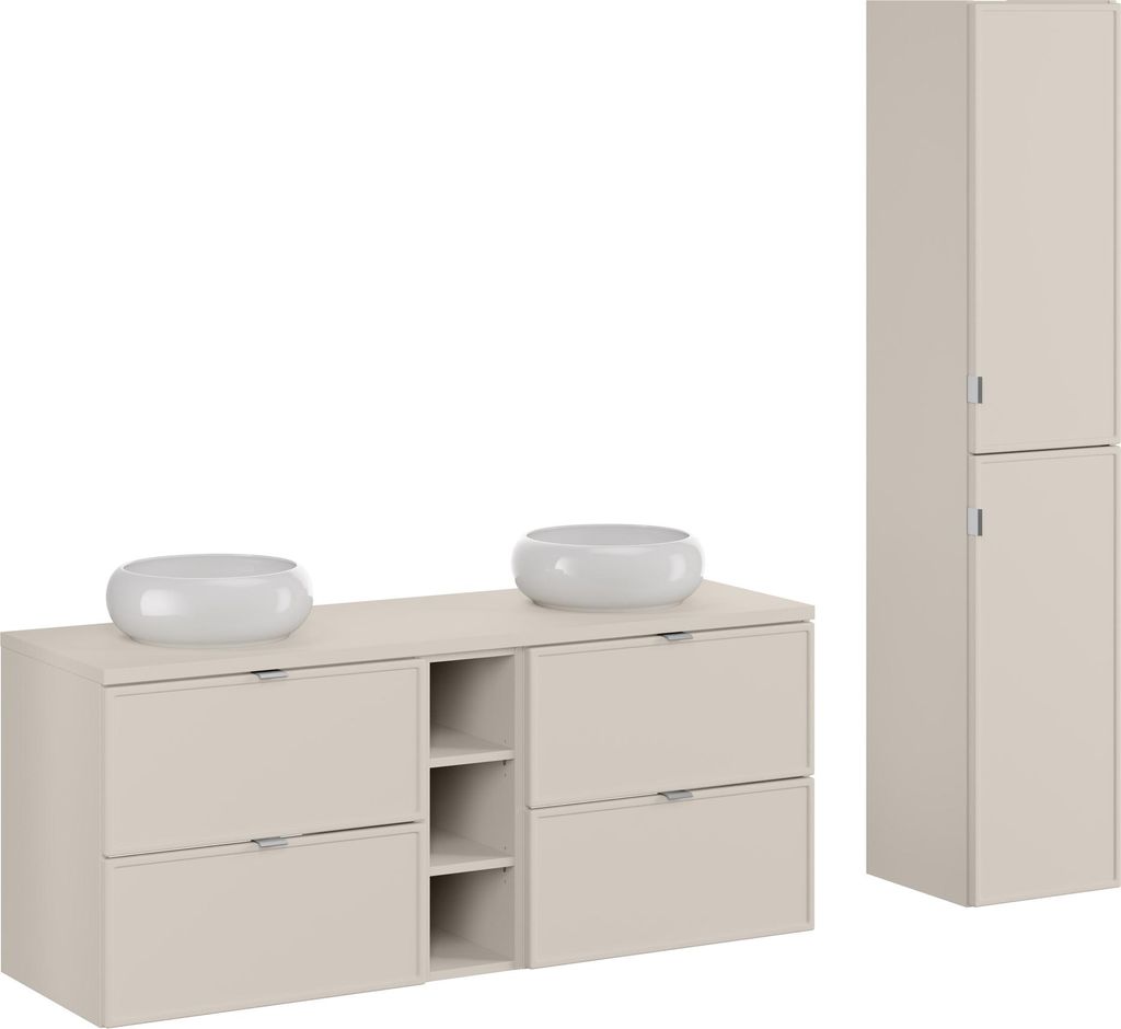 Badezimmer-Set 140 Cm Aus Kaschmir Mit Aufsatzwaschbecken Und Hohem Schrank