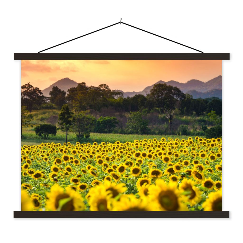 MuchoWow Textilposter Sonnenblume - Natur - Berg 120x90 cm mit schwarzem Rahmen - Aufhänger für Poster