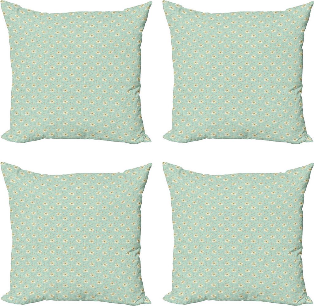 ABAKUHAUS Blumen Kissenbezug Set (4 Stück), Pastelltöne Blumen-Kunst, Moderner Doppelseitiger Digitaldruck, 40 cm x 40 cm, Mint Grün Blassgelb