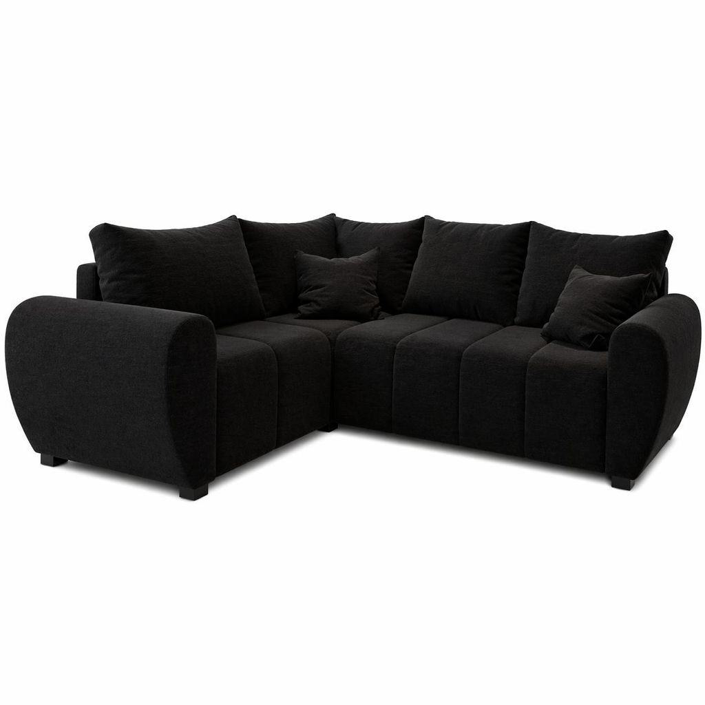 Ecksofa MOKA L linke Seite mit Schlaffunktion L-Form, Sofa mit Bettkasten, Wohnzimmersofa, Couch, Bettsofa, Couchgarnitur – Schwarz Sawana 14
