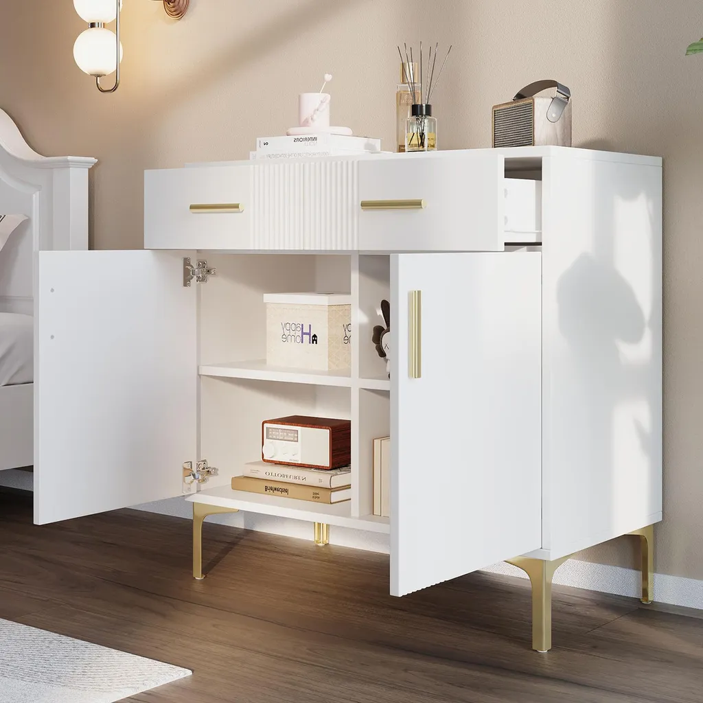 Commode de Rangement Moderne Blanche avec Pieds Métal pour Salon Chic - 3