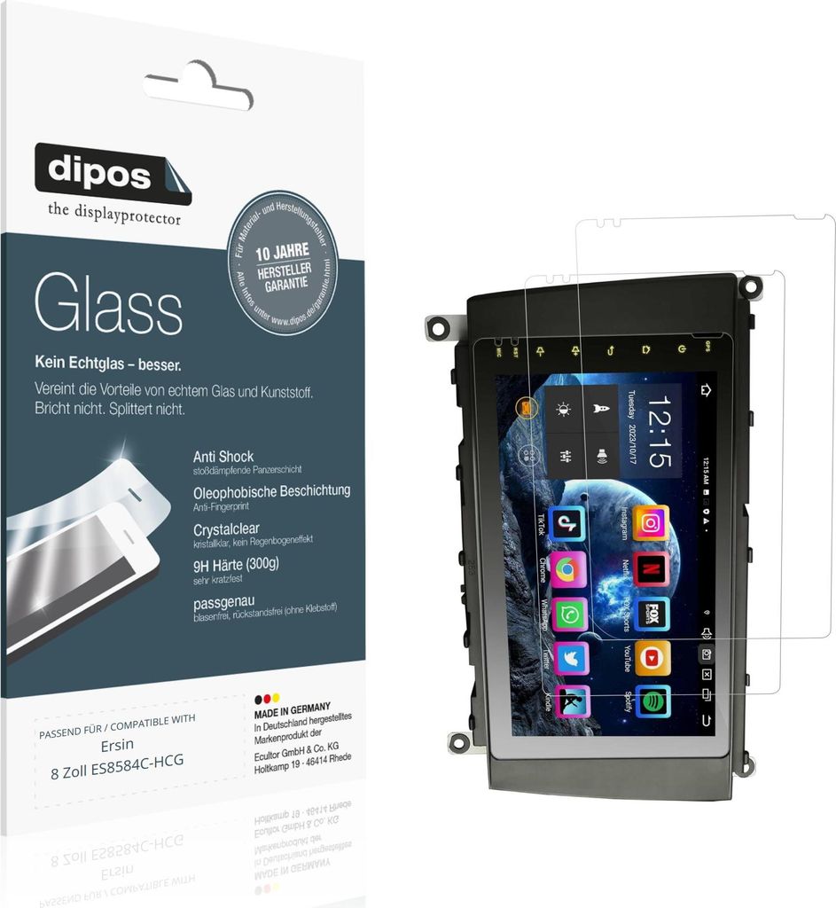 2x Schutzfolie für Ersin 8 Zoll ES8584C-HCG - Anti-Shock 9H Folie dipos Glass Kunststoffglas