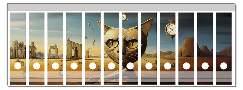 Wallario Ordnerrücken Sticker, selbstklebend für breite Ordner, 12 Stück, Motiv Katze als Zeitwächter