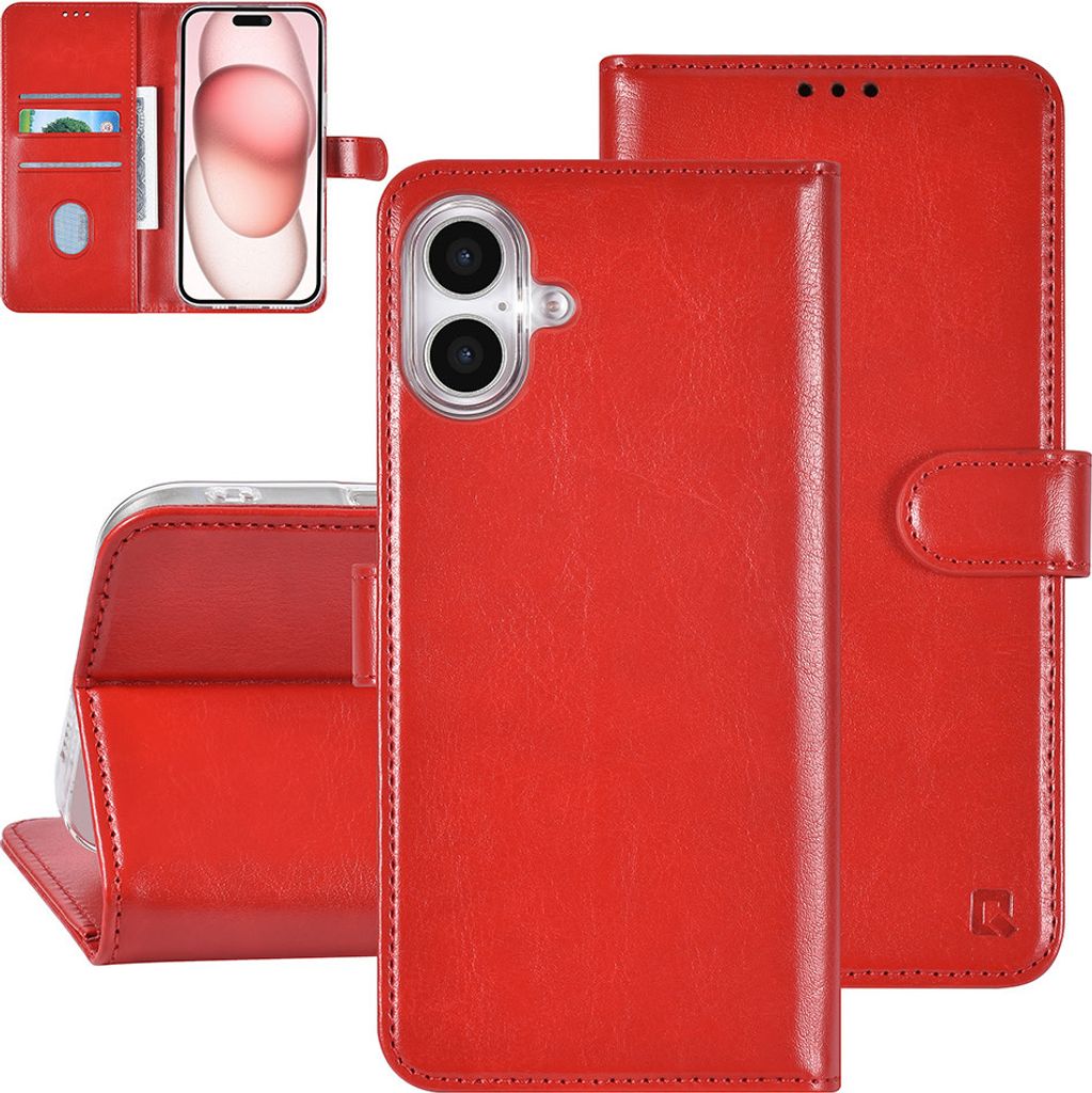 TUNIQ iPhone 16 Plus Book type case - Card holder for 3 cards - Magnetic closure - Red