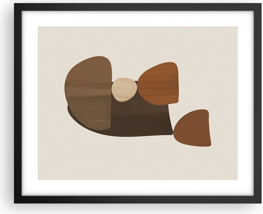 Gerahmtes Poster - Schwarzer Rahmen - Abstraktion Braun Minimalismus - 50x40 cm - Wand Bild - Wanddeko - Wandbilder - Wandposter - Bilderrahmen - B...