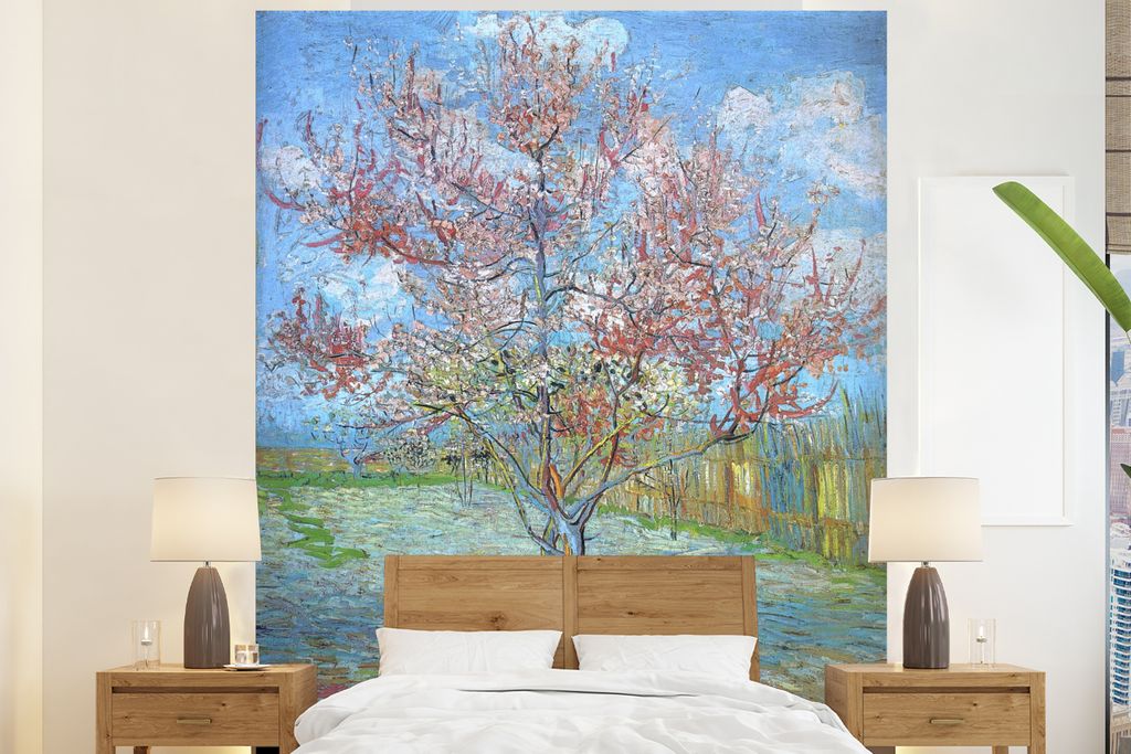 MuchoWow Fototapete für Wohnzimmer oder Schlafzimmer Wandtapete Vinyl Motivtapete Der rosa Pfirsichbaum - Vincent van Gogh - 210x260 cm - Wand T...