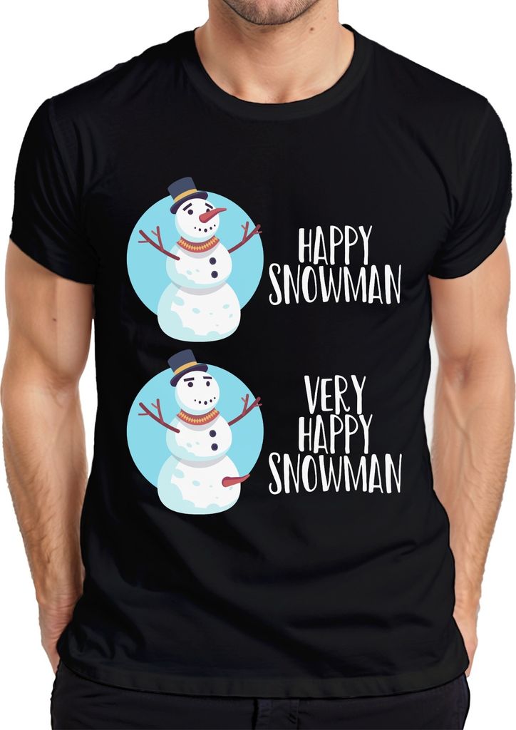Very Happy Snowmann lustiger Schneemann - Weihnachten Weihnachtsgeschenk Christmas Herren T-Shirt, Schwarz, M