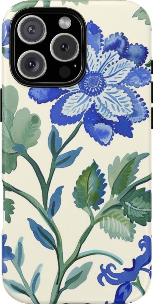 Elegantes Aquarell-Blumenmuster in Blau – Hülle Kompatibel mit iPhone 16 Pro Max
