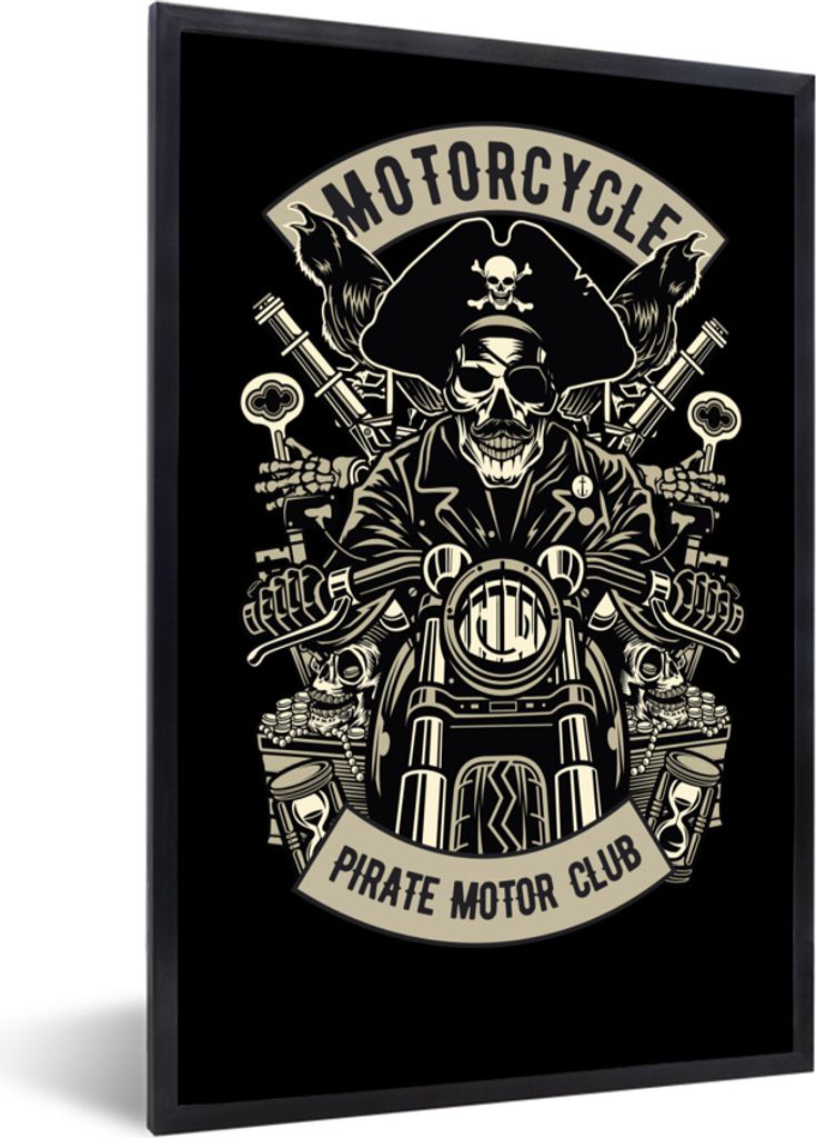 MuchoWow MuchoWow Gerahmtes Poster Piraten - Motor - Retro - Zeichnung 60x90 cm - Poster mit zchwarzem Bilderrahmen - Kunst