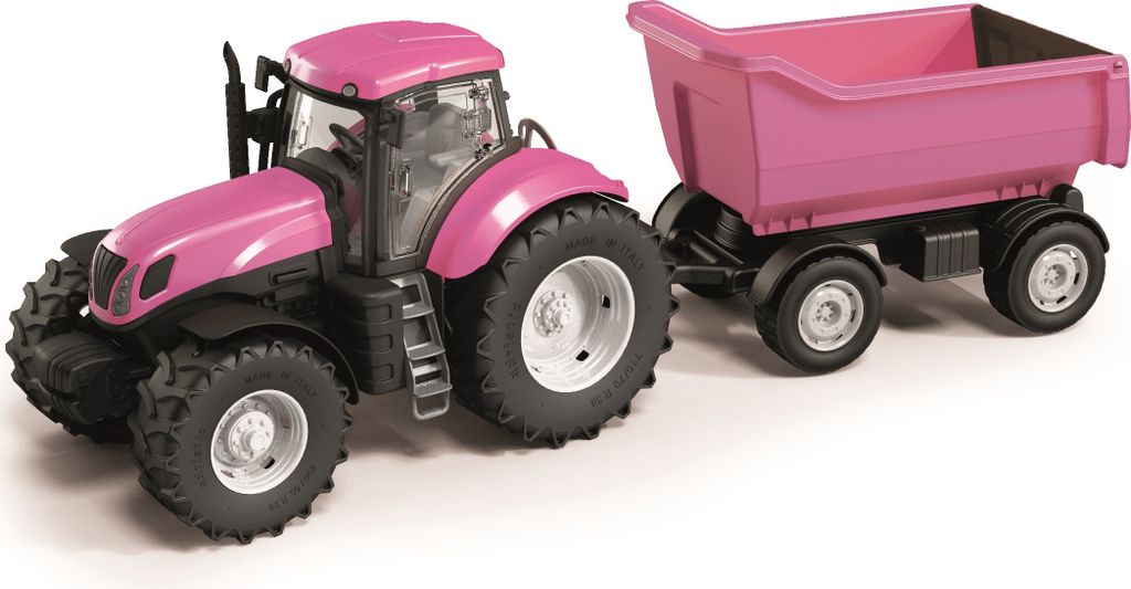 Tracteur rose avec benne à ordures à l'échelle 1:16 portes Image du produit 
