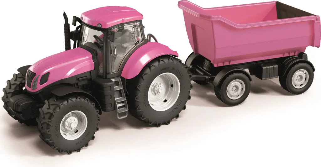 Tracteur rose miniature 1:16 avec benne à ordures et capot ouvrant
