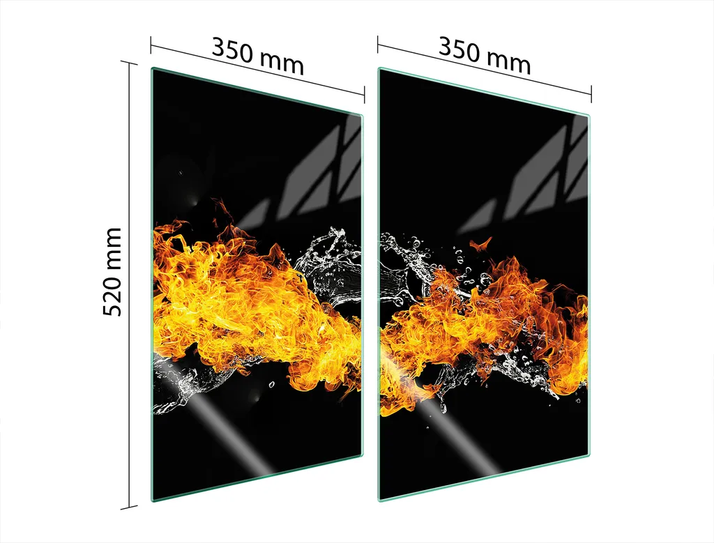 Set Coprifornelli 35x52 Vetro Temperato - Design Fuoco e Acqua