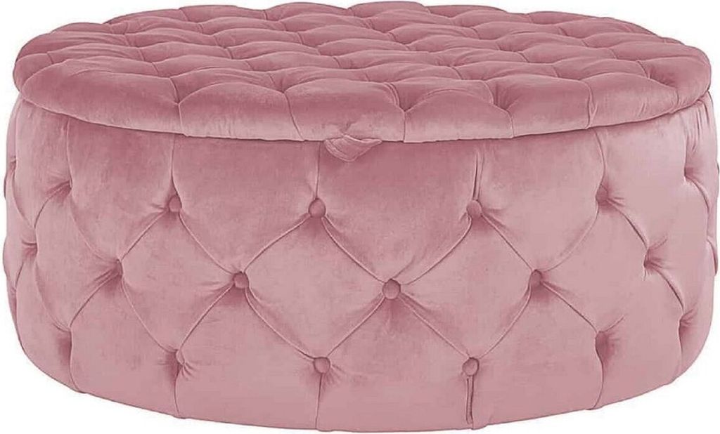 Casa Padrino Luxus Chesterfield Rundhocker Rosa Ø 100 x H. 45 cm - Runder Samt Sitzhocker mit Stauraum - Schlafzimmer Möbel