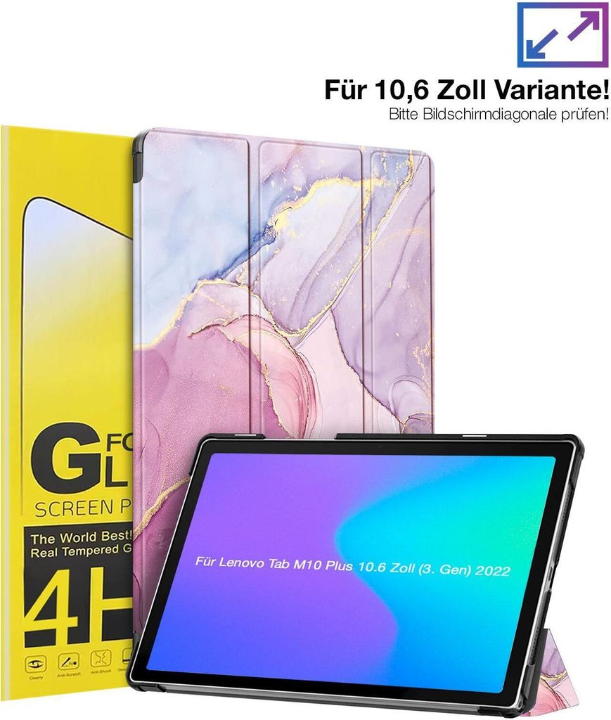 Schutzhülle + 2x 4H Displayfolie für Lenovo Tab M10 Plus 10.6 3. Gen 2022 Cover Case Schutz Tablet Farbe: Glitzernder Marmor