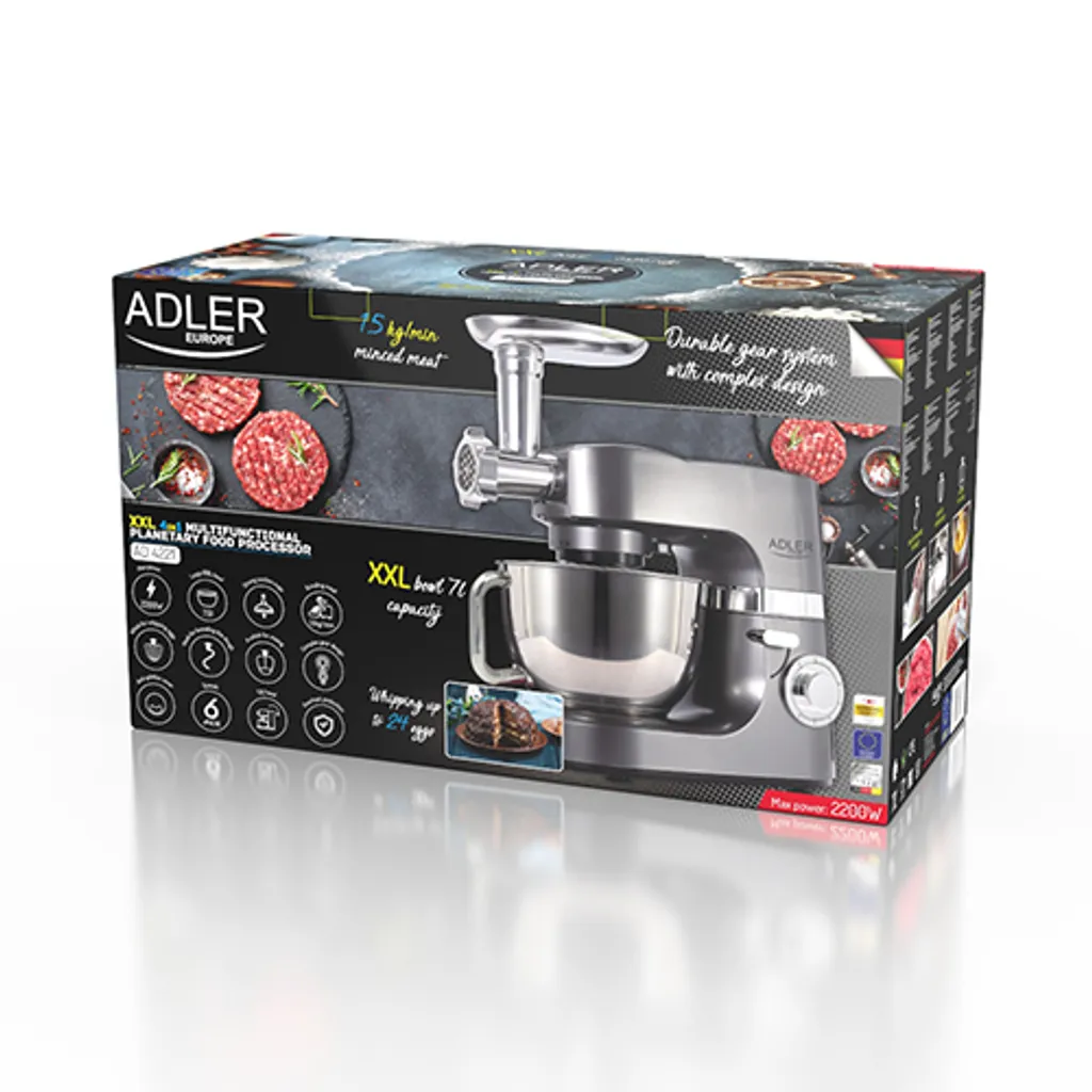 Robot pétrin Adler AD 4221 pour pain et pâtisserie - 1200W Bol 7L