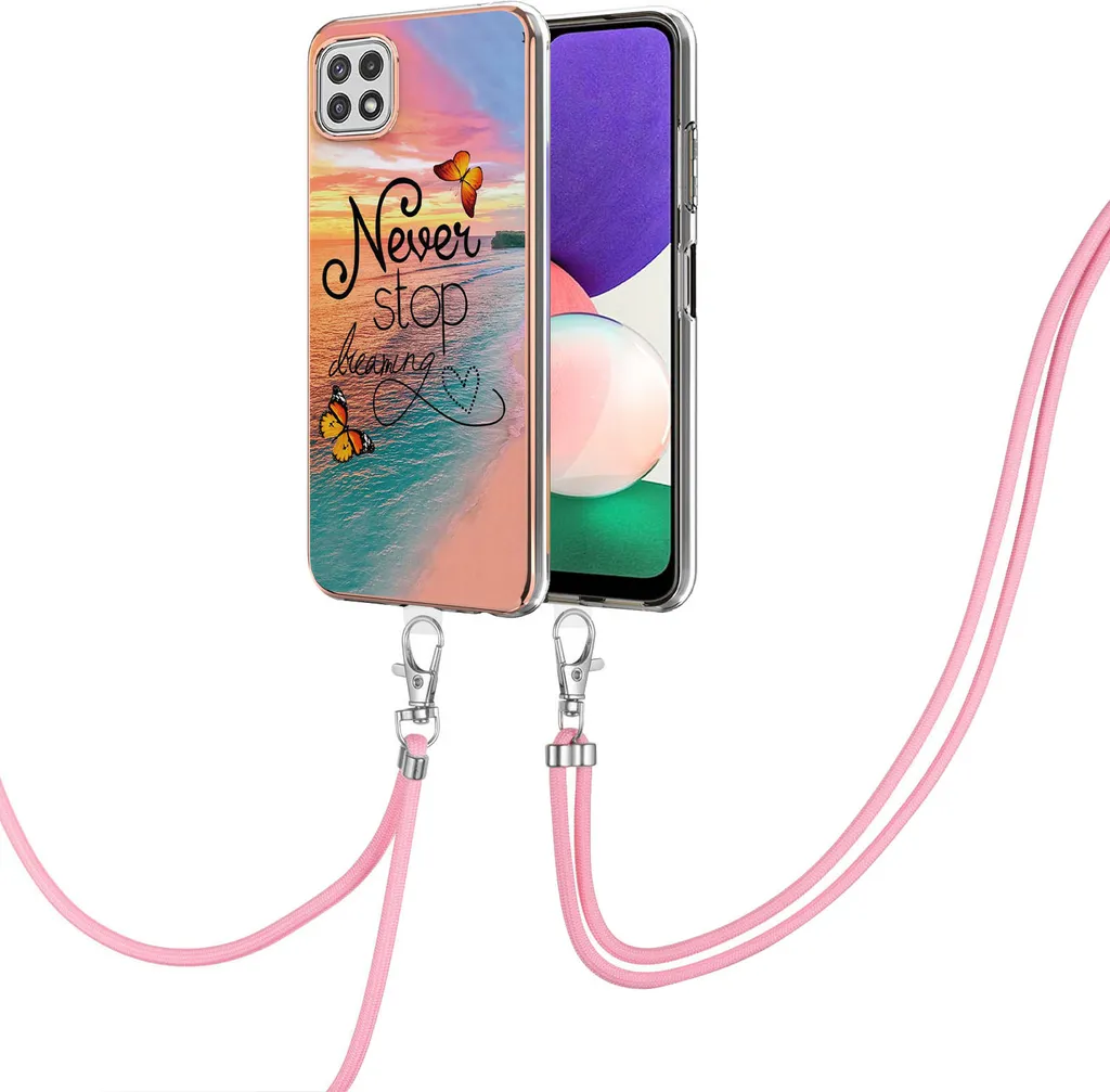 Custodia con cinturino per Samsung Galaxy A22 5G, custodia in TPU a fantasia con cinturino regolabile Oro
