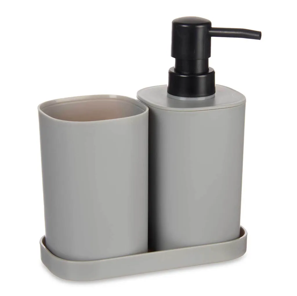 Set Bagno 3 Pezzi: Dispenser Sapone e Porta Spazzolini in Plastica