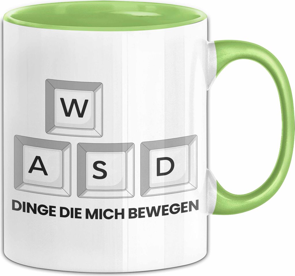 Dinge Die Mich Bewegen Tasse W A S D Geschenk für Gamer Geschenkidee Zocken (Grün)