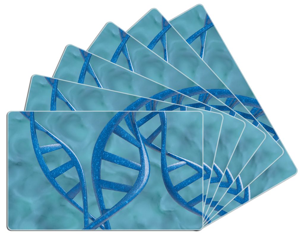 Wallario Frühstücksbrettchen 6er Set aus Glas, je 14 x 23 cm, mit rutschfesten Füßen, Motiv DNA-Strang in blau auf türkisem Hintergrund