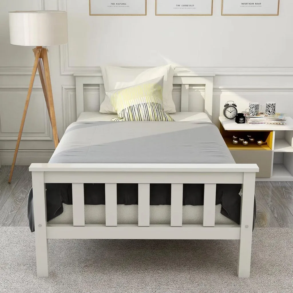 Lit Enfant 90x200 Blanc Gain de Place en Bois Massif pour Petite Chambre