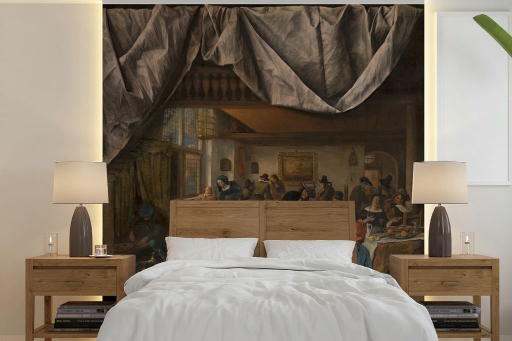 MuchoWow Fototapete für Wohnzimmer oder Schlafzimmer Wandtapete Vinyl Motivtapete Das Leben des Menschen - Jan Steen - 260x260 cm - Papiertapeten