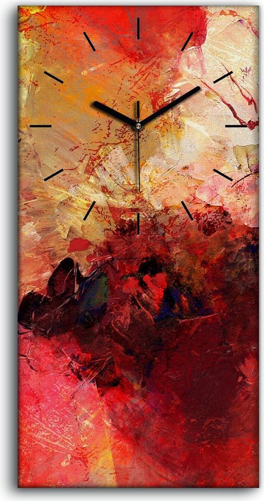 Küchenuhr Bürouhr Leinwand Uhr Geräuschlos 30x60 abstrakte rote Pinsel - schwarze Hände