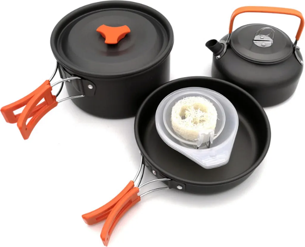 Set Cucina Campeggio 3 Pezzi Arancione | Kit Trekking Leggero Compatto