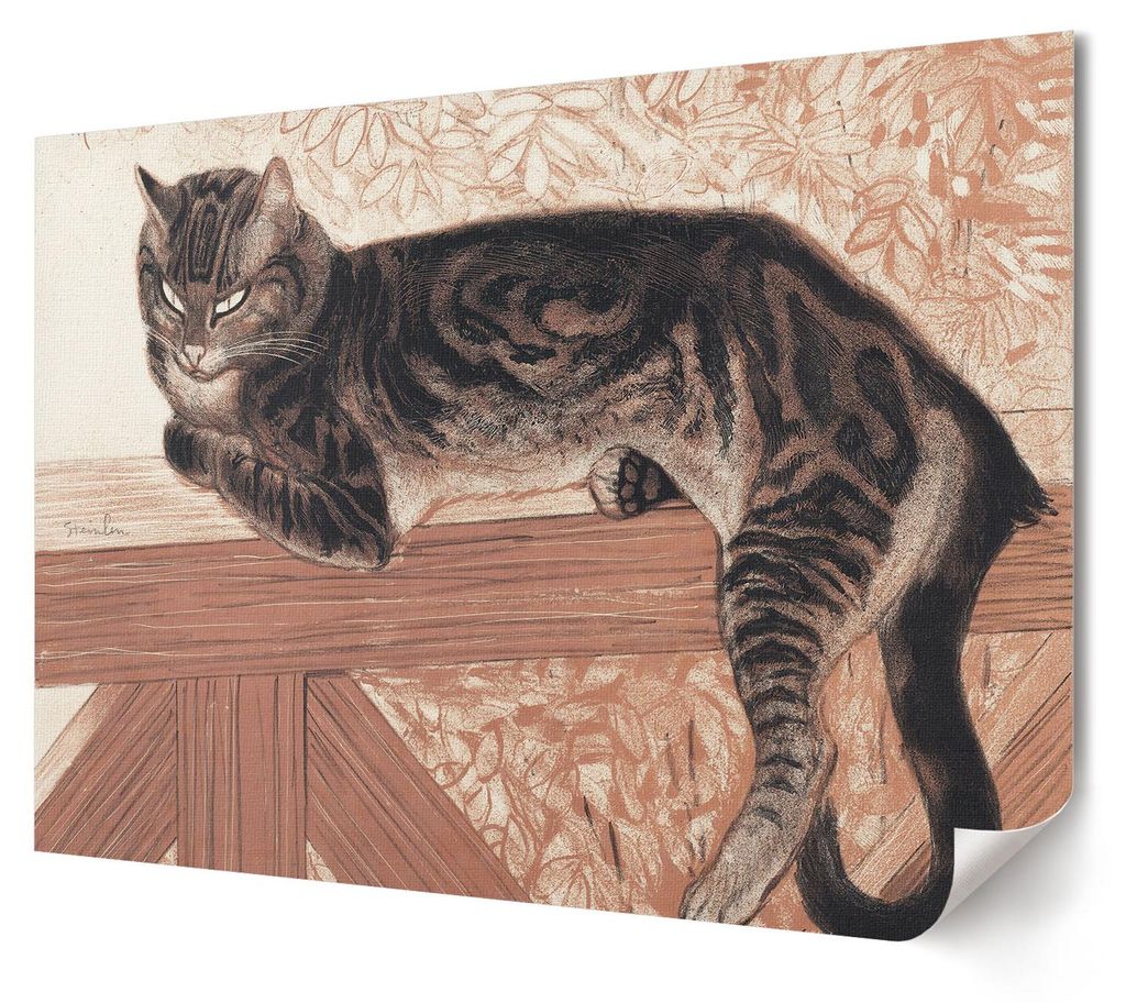 Eine Katze auf dem Geländer - Kunstdruck A4 - Gemälde, Poster, Illustration- Wandbild für Wohnzimmer Schlafzimmer & Flur, Modernes Poster Wandde...