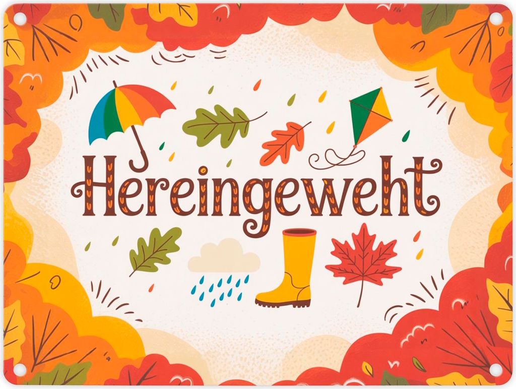 Hereingeweht Metallschild in 15x20 cm mit Herbstmotiven