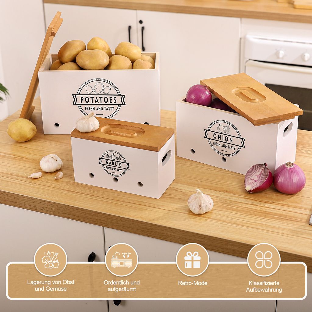Kartoffel Aufbewahrungsbox 3er Set, Kartoffeln, Knoblauch Produktbild 7