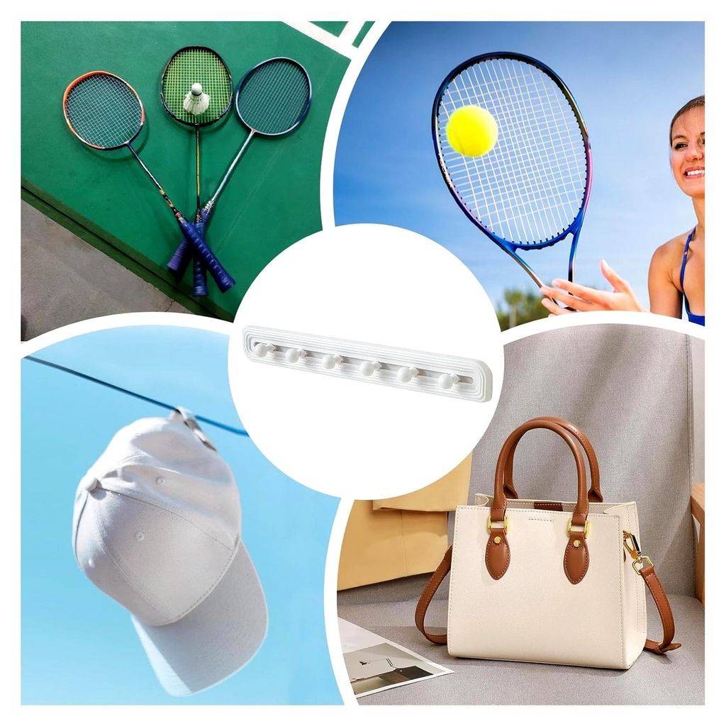 Wandgarderobe, Schienensystem zur Aufbewahrung von Tennisschlägern | Wandmontierte Haken für Schläger, Kleidung, Schlüssel und Küchenutensilien