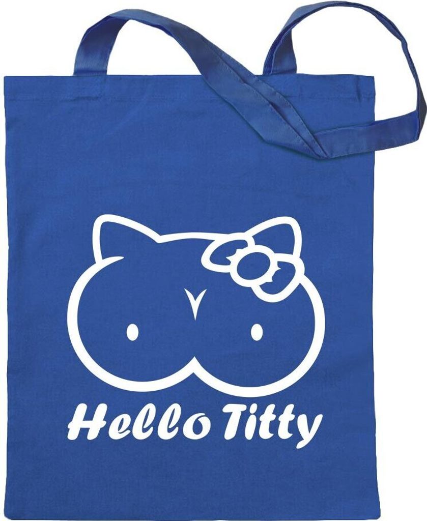 Kiwistar - Baumwolltasche - royalblau - Hello Titty - Tragetasche Stoffbeutel Umhängetasche langer Henkel
