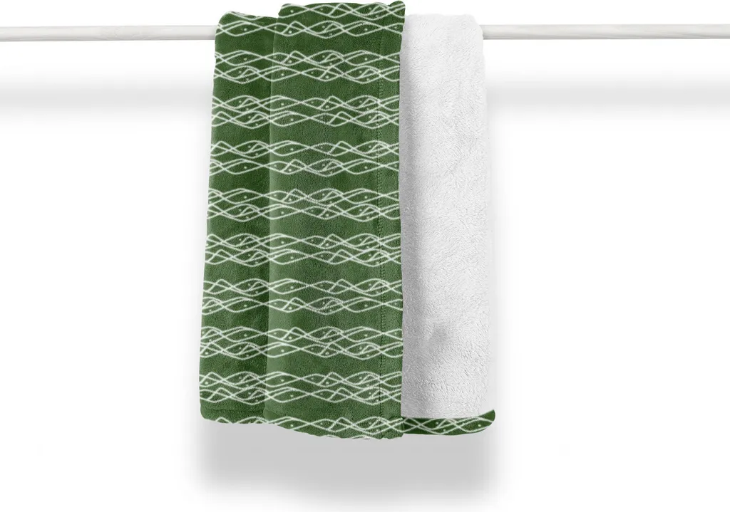 ABAKUHAUS Coperta in morbido pile di flanella a righe, linee orizzontali e pois, comodo peluche per interni ed esterni, 125 x 175 cm, verde e bianco