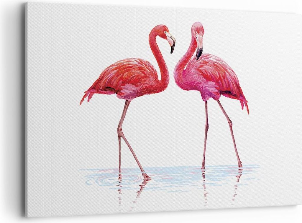 Bild auf Leinwand - Leinwandbild - Einteilig - Flamingos Rosa Paar - 120x80cm - Wand Bild - Wanddeko - Wandbilder - Leinwanddruck - Bilder - Wandde...