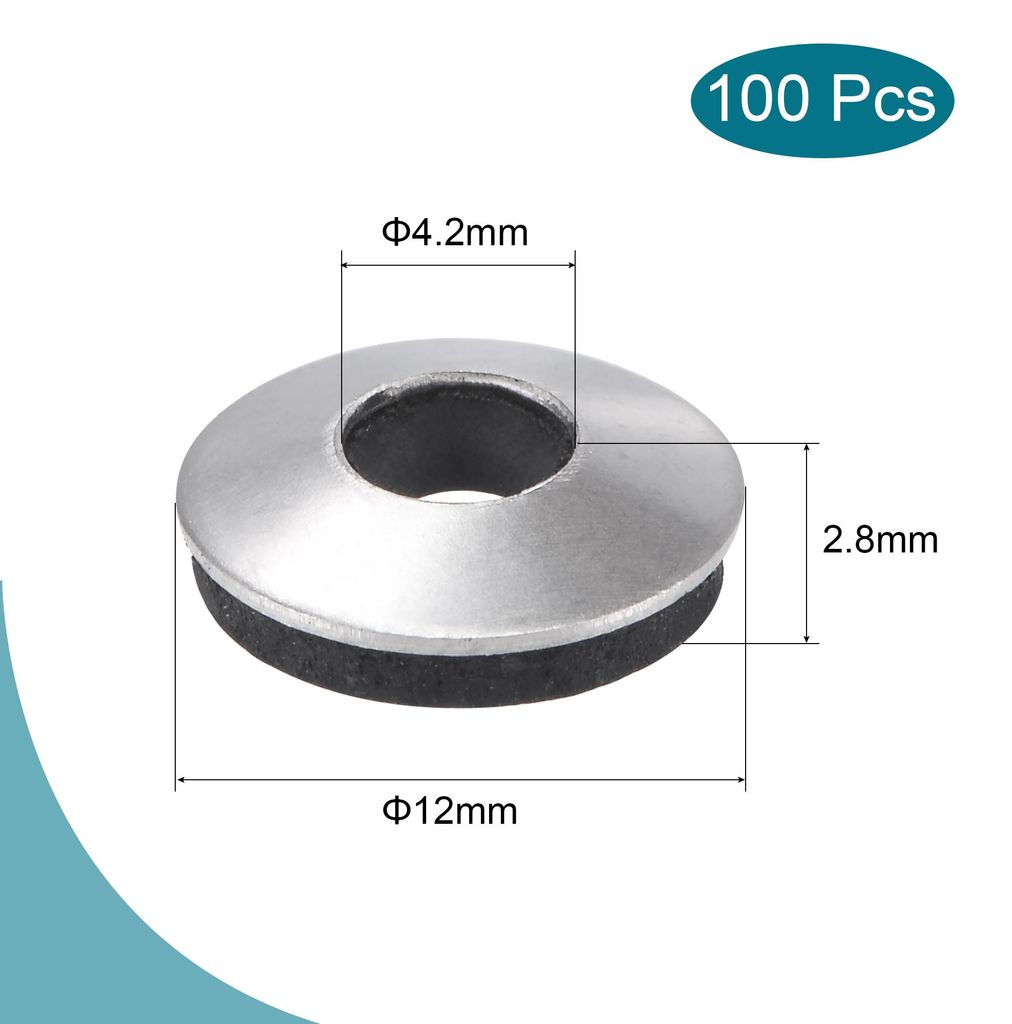 100 Stš¹ck EPDM Dichtscheiben, Unterlegscheiben M4.2 Edelstahl Beilagscheiben Karosseriescheiben fš¹r Schrauben Spenglerschrauben(M4.2x12mm)