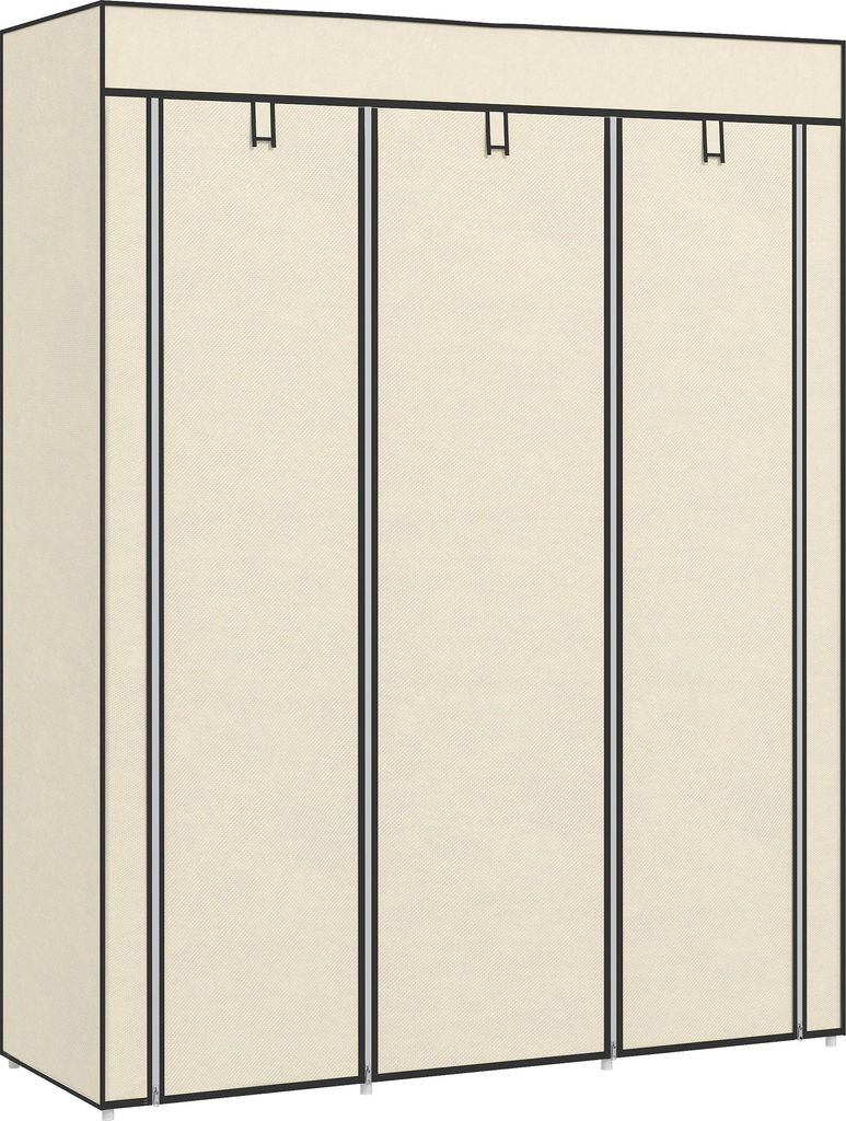 Schrank aus Stoff, Aufbewahrungslösung, 8 Regale, 2 Kleiderstangen, Cremeweiß