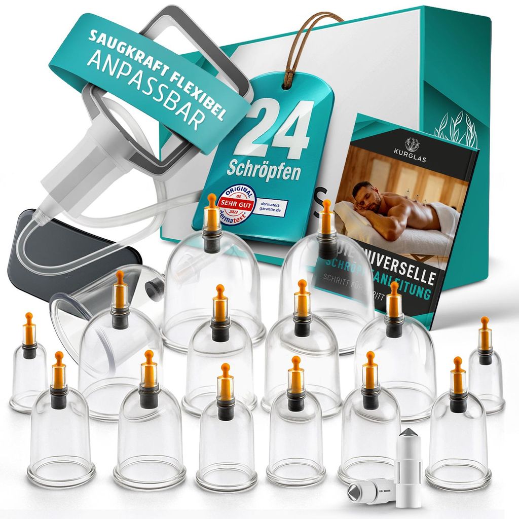 KURGLAS [Original] Schröpfgläser mit Vakuumpumpe [24 Stück] Produktbild  KI-generiertes Bild