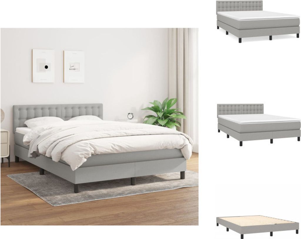 vidaXL Boxspringbett mit Matratze Hellgrau 140x190 cm Stoff - Betten & Bettgestelle