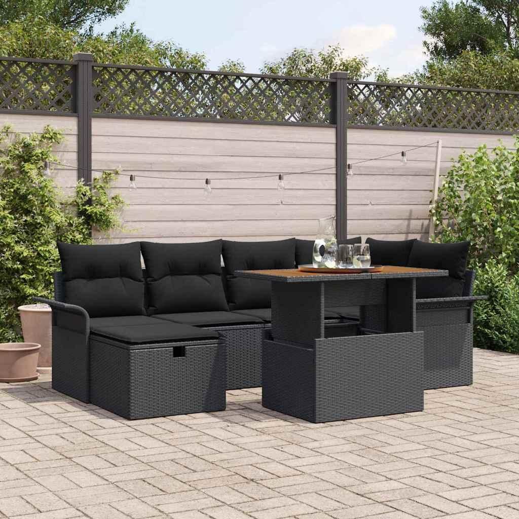 Maison Exclusive - Gartensofa-set mit Kissen 7 pcs Schwarz Poly-Rattan