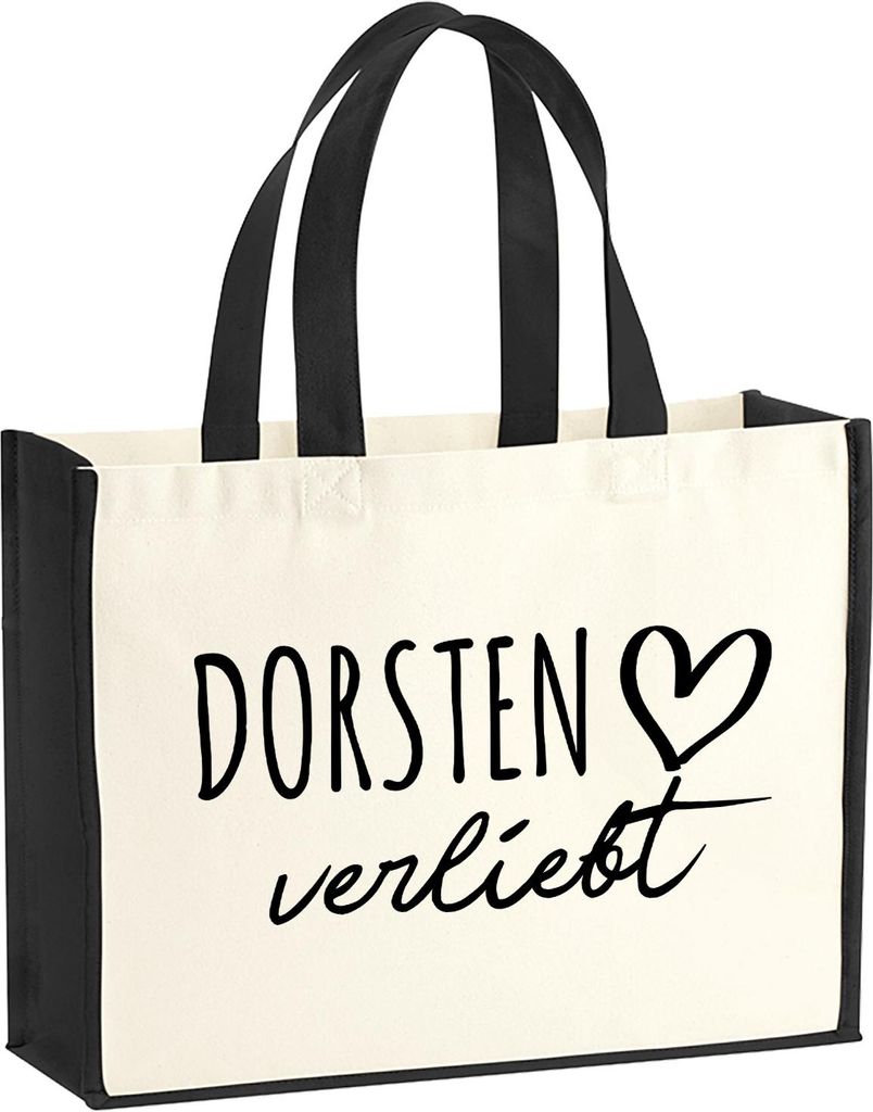 Huuraa Jutetasche Dorsten verliebt 21 Liter Black Jute und Baumwolle Einkaufstasche Geschenkidee