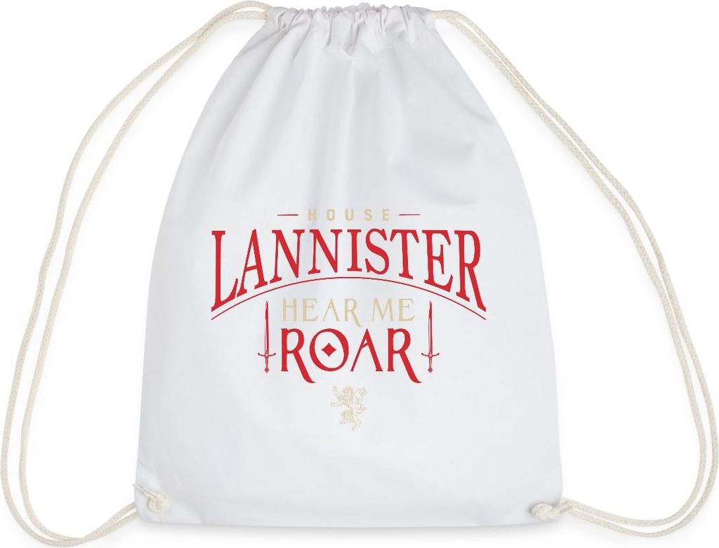 Spreadshirt Game Of Thrones Haus Lannister Hear Me Roar Turnbeutel, One size, Weiß