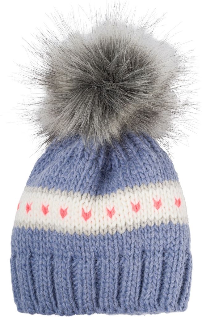 styleBREAKER Kinder Strick Bommelmütze mit Herzmuster und Thermo Fleece Futter, Winter Fellbommel Mütze, 3-5 Jahre 04024209