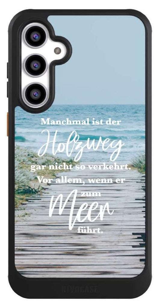 NIVOCASE Hülle für Samsung Galaxy S23 FE Handyhülle NIVOcore Case Schwarz Statement Strand Spruch