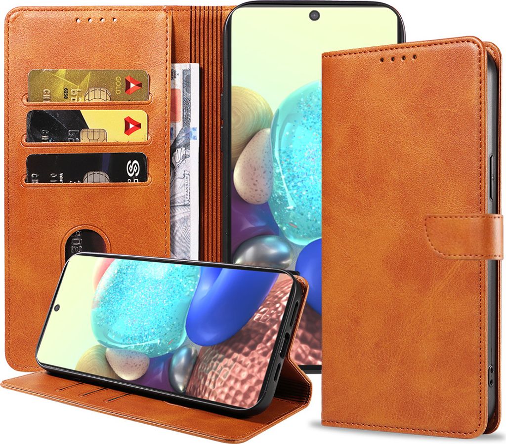 Geschikt voor Samsung Galaxy A71 5G Telefoonhoesje Kunstleer met Magnetisch lipje en Pasjeshouder Book Case met Klepje - Bruin - Smartphonica