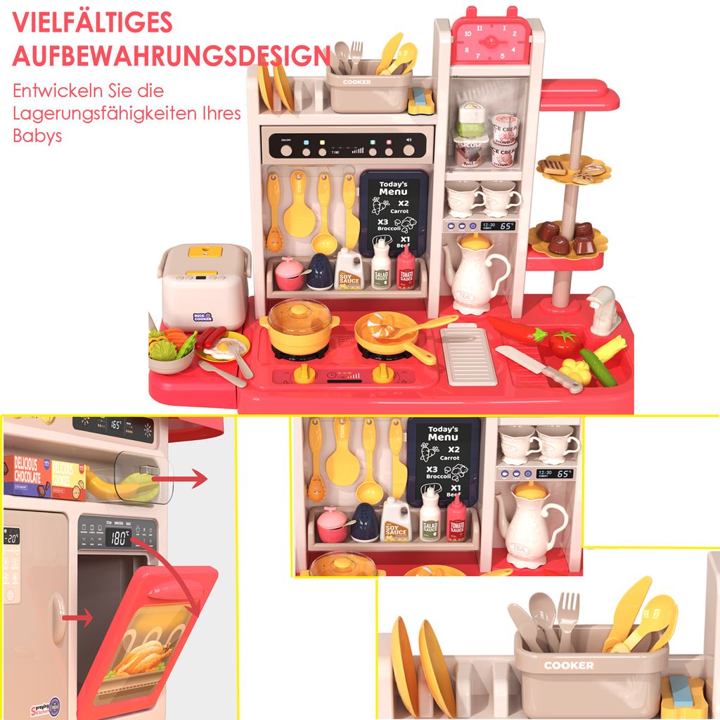 Spielküche Kinderküche mit Küchenzubehör, Licht, Spray, Produktbild 4